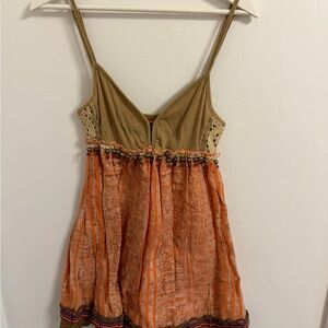Free people amazing dress Orange and Brown Dress beautiful beadwork too
